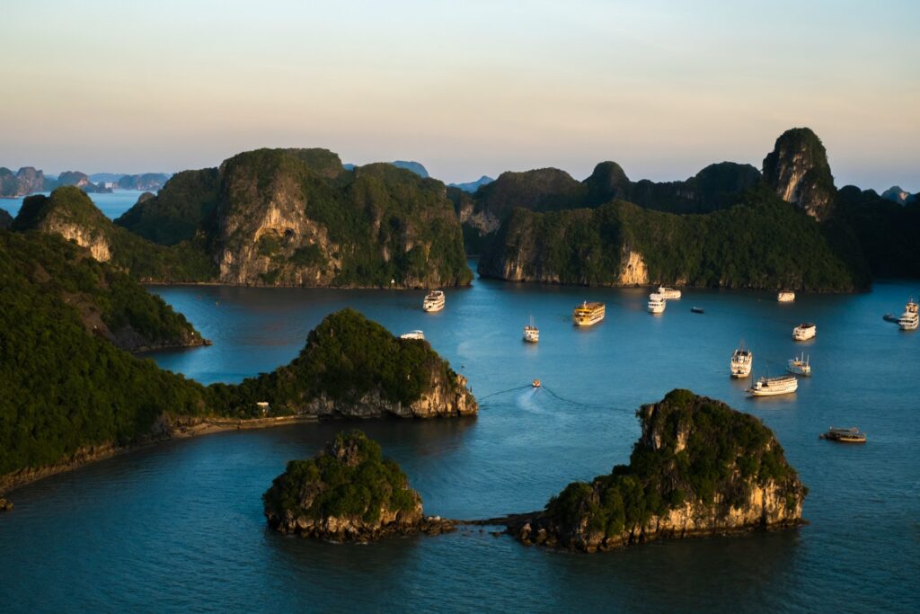 Sunset over Ha Long Bay in Vietnam