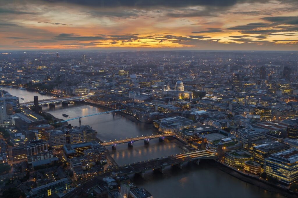 London and the River Thames at sunset