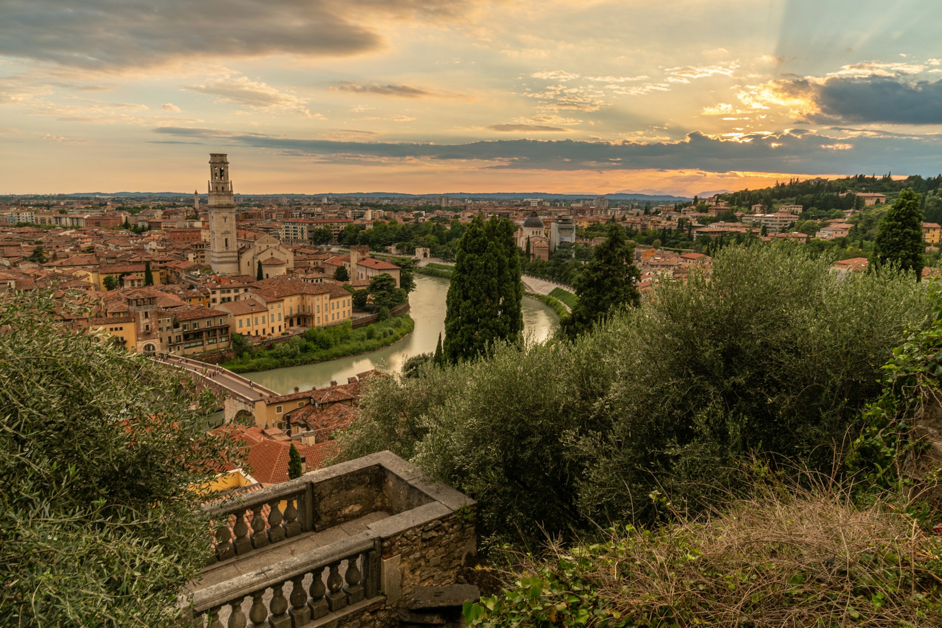 Sunset over the city of Verona