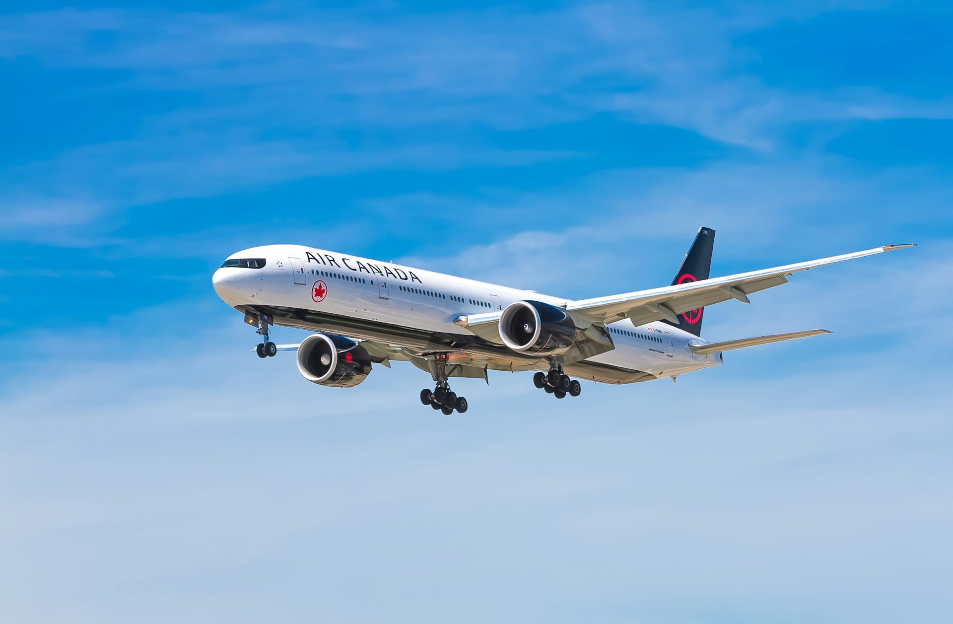Air Canada airplane with landing gear down